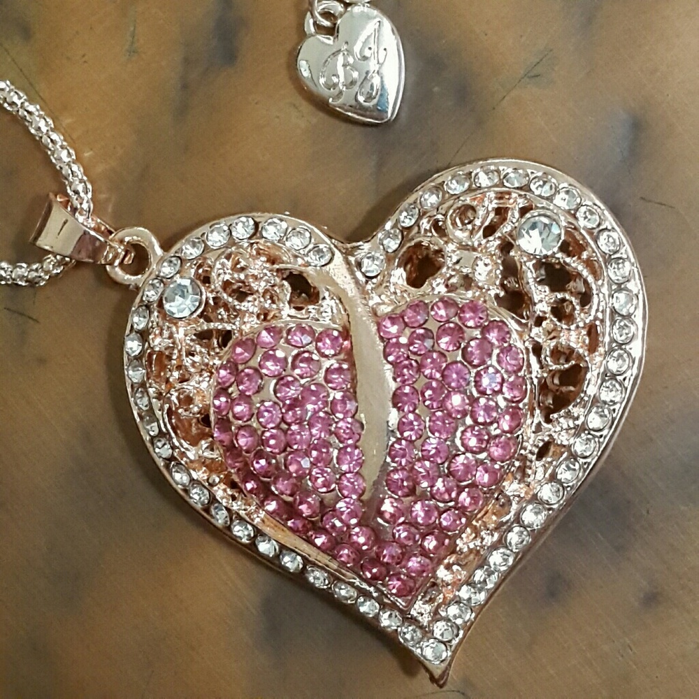 #301 Pave Heart Necklace Rhinestone Crystal Pendant
